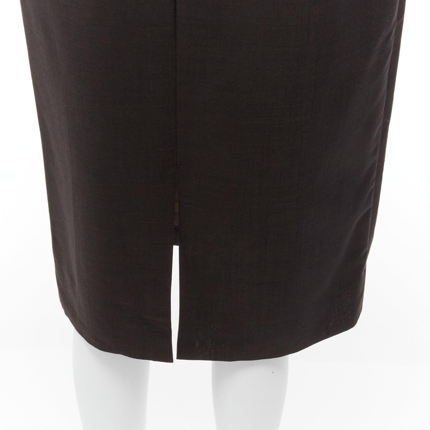 GUCCI Tom Ford Vintage brown wool mohair mid waist back slit pencil skirt IT40 S
Reference: GIYG/A00368
Brand: Gucci
Designer: Tom Ford
Material: Wool, Mohair
Color: Brown
Pattern: Solid
Closure: Zip
Lining: Brown Fabric
Extra Details: Back zip and