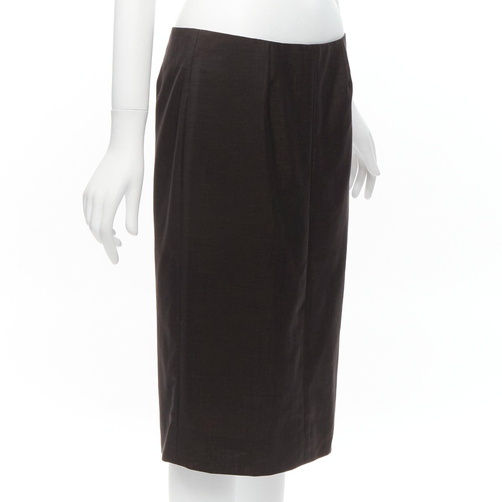 GUCCI Tom Ford Vintage brown wool mohair mid waist back slit pencil skirt IT40 S In Excellent Condition For Sale In Hong Kong, NT