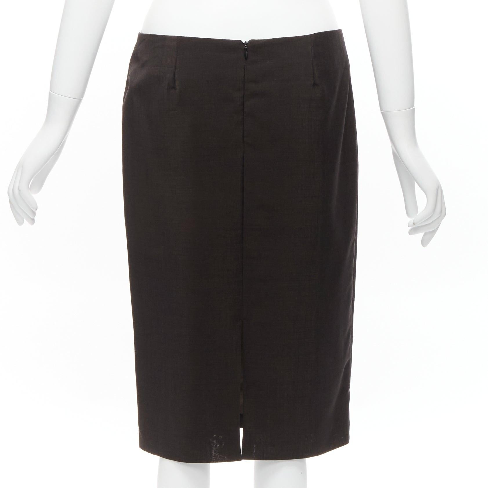 GUCCI Tom Ford Vintage brown wool mohair mid waist back slit pencil skirt IT40 S For Sale 1