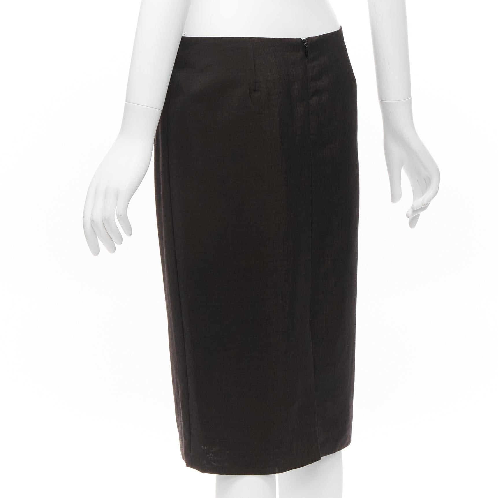 GUCCI Tom Ford Vintage brown wool mohair mid waist back slit pencil skirt IT40 S For Sale 2