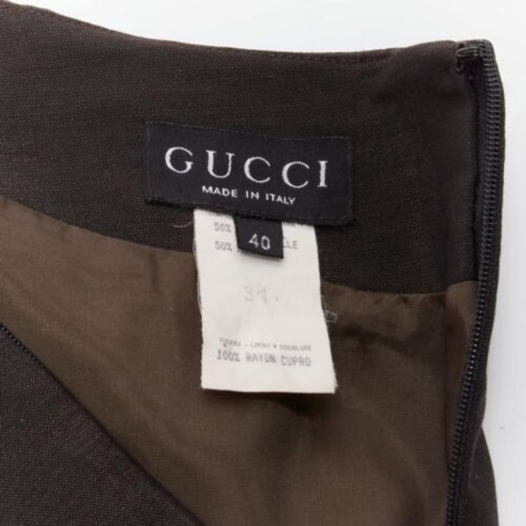GUCCI Tom Ford Vintage falda lápiz marrón de lana y mohair con cintura media y abertura trasera IT40 S en venta 3