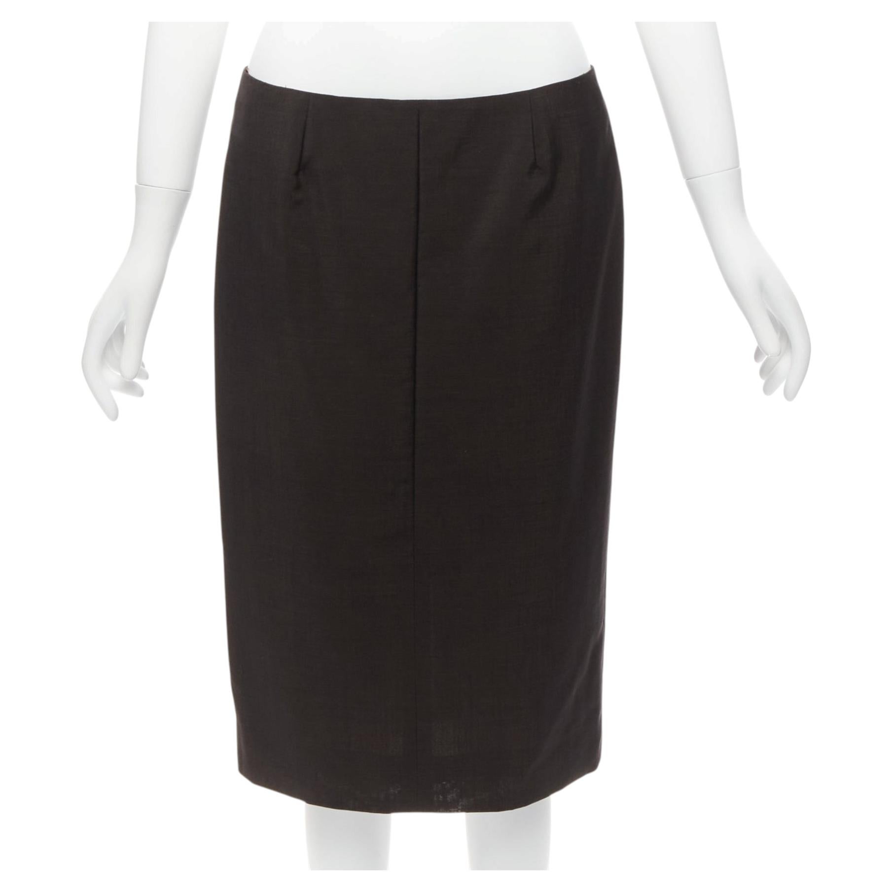 GUCCI Tom Ford Vintage brown wool mohair mid waist back slit pencil skirt IT40 S