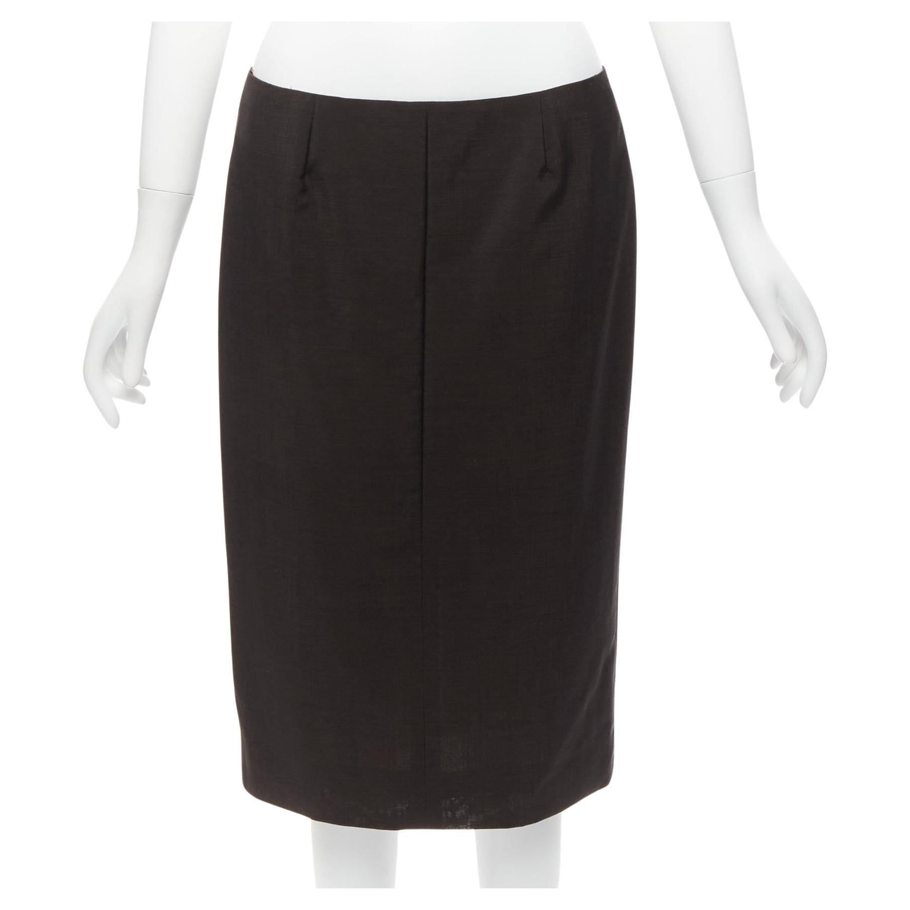GUCCI Tom Ford Vintage brown wool mohair mid waist back slit pencil skirt IT40 S For Sale