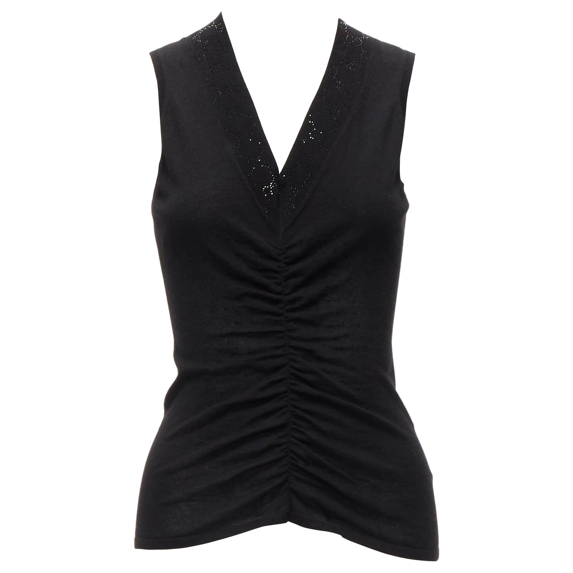 GUCCI Tom Ford Vintage cashmere blend rhinestone GG logo monogram gathered vest