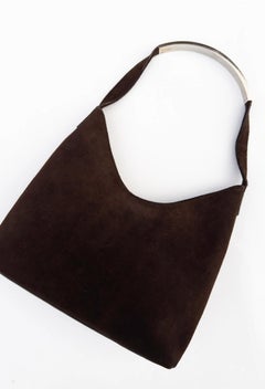 Tom Ford for Gucci Borsa Vintage in pelle scamosciata marrone cioccolato con manico in metallo