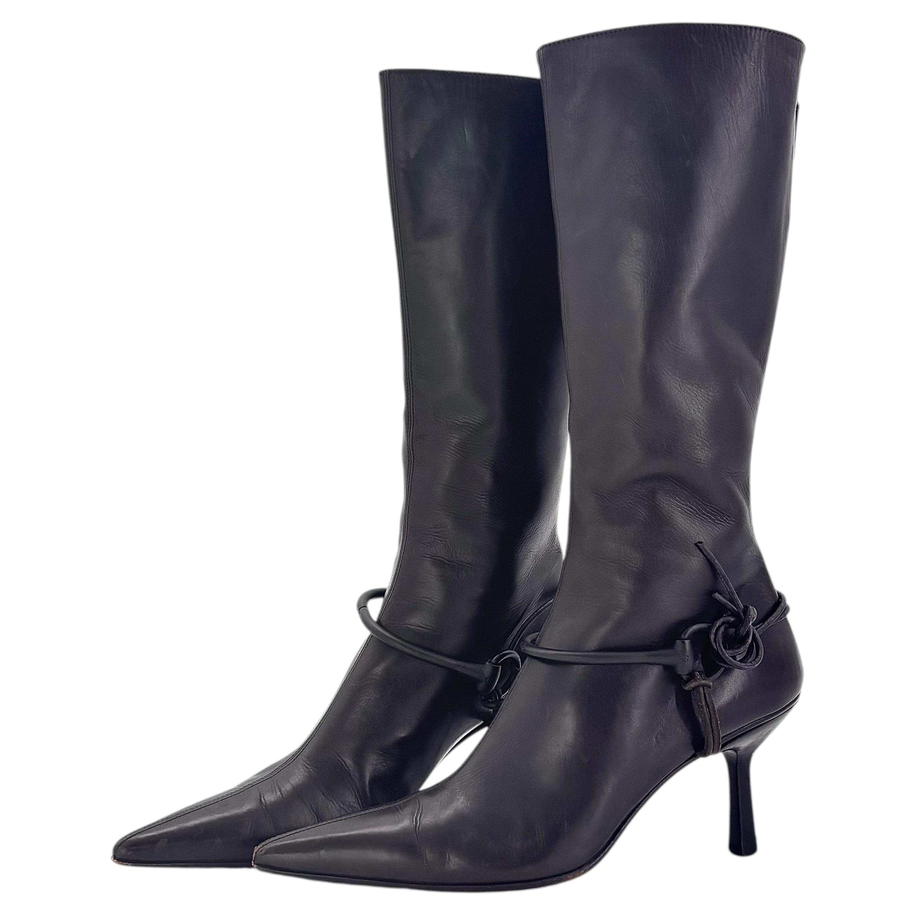 Gucci Tom Ford Vintage FW 1999 Horsebit Harness Dark Brown Pointed Toe Boots 7