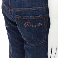 GUCCI Tom Ford Vintage GG Cursive logo embroidered blue jeans IT48 M