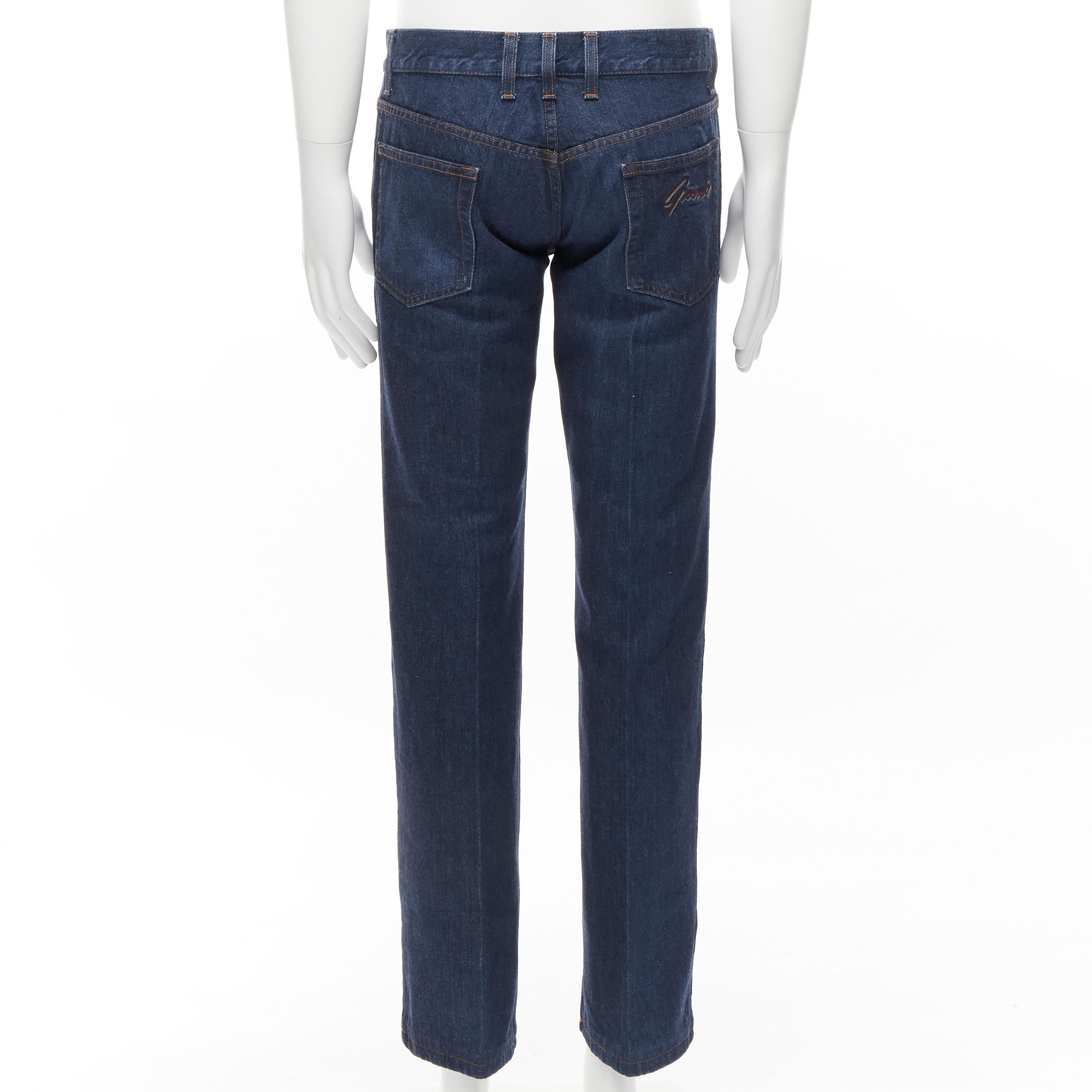 Gucci - jean bleu brodé avec logo incurvé GG, taille IT 48, vintage en vente 1