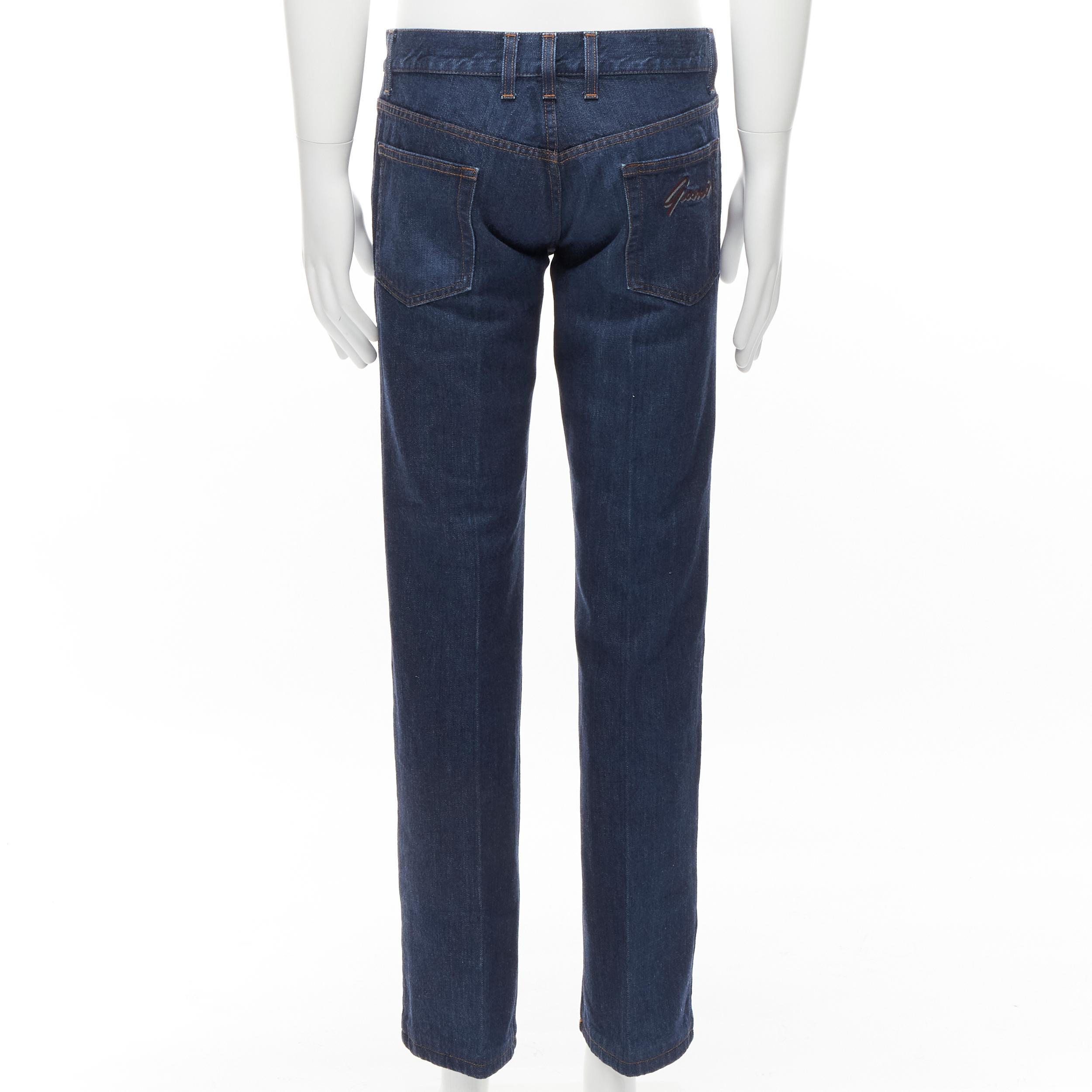 Uomo GUCCI Tom Ford Vintage GG Logo corsivo ricamato jeans blu IT48 M in vendita