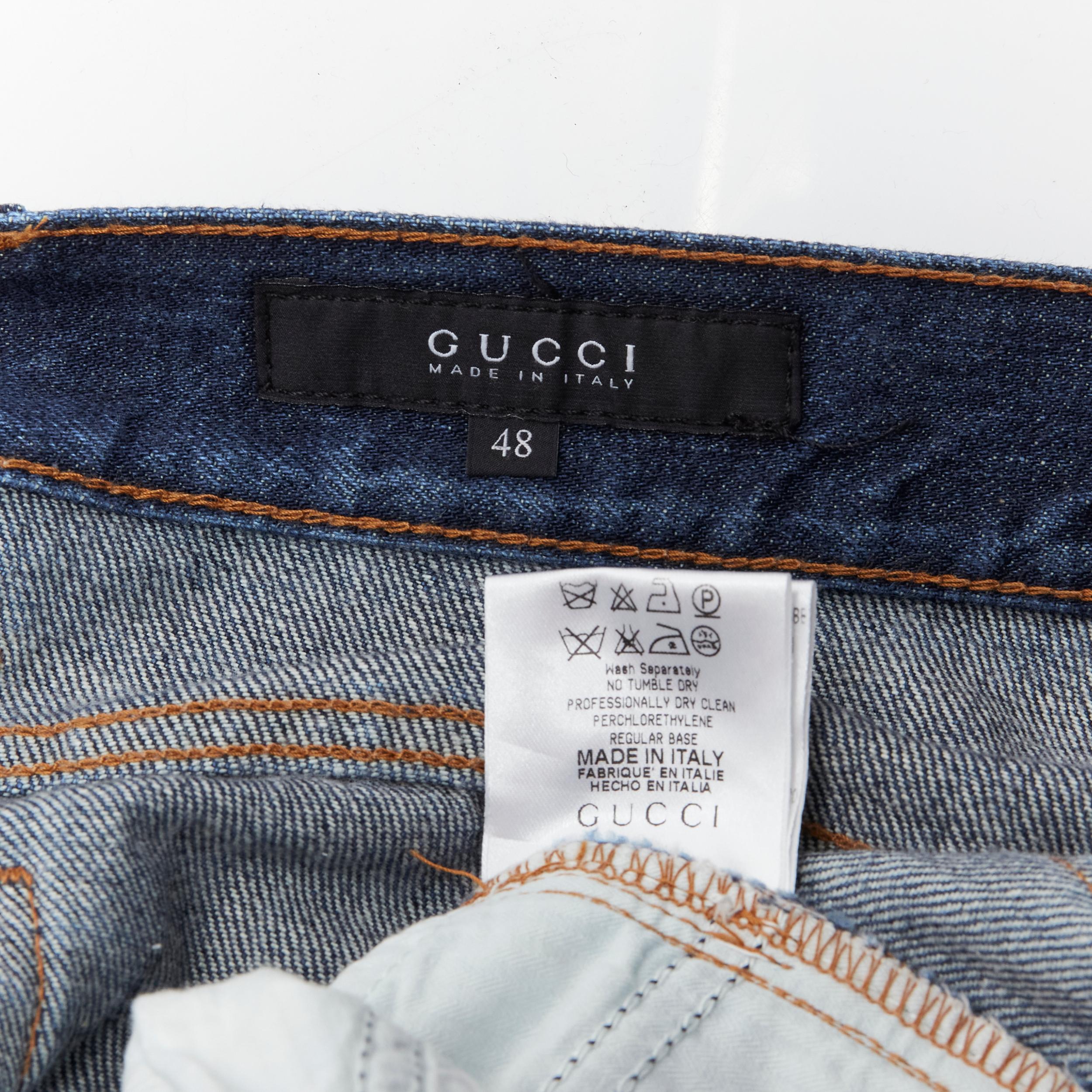Gucci - jean bleu brodé avec logo incurvé GG, taille IT 48, vintage en vente 5