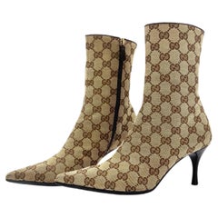 Gucci Tom Ford Vintage GG Monogram Canvas Pointed Toe Ankle Boots 6.5