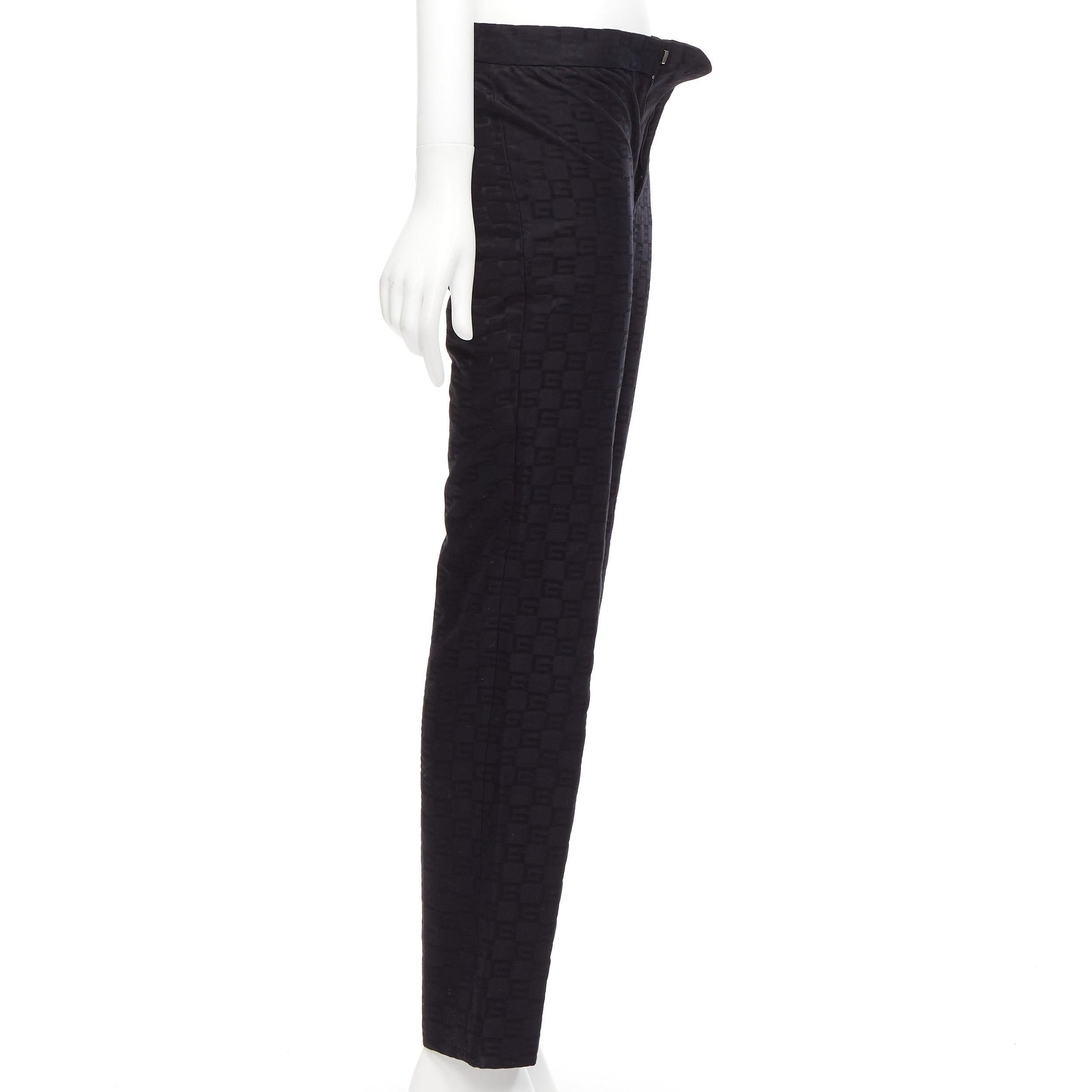 Black GUCCI Tom Ford Vintage GG monogram straight trousers pants IT38 XS For Sale