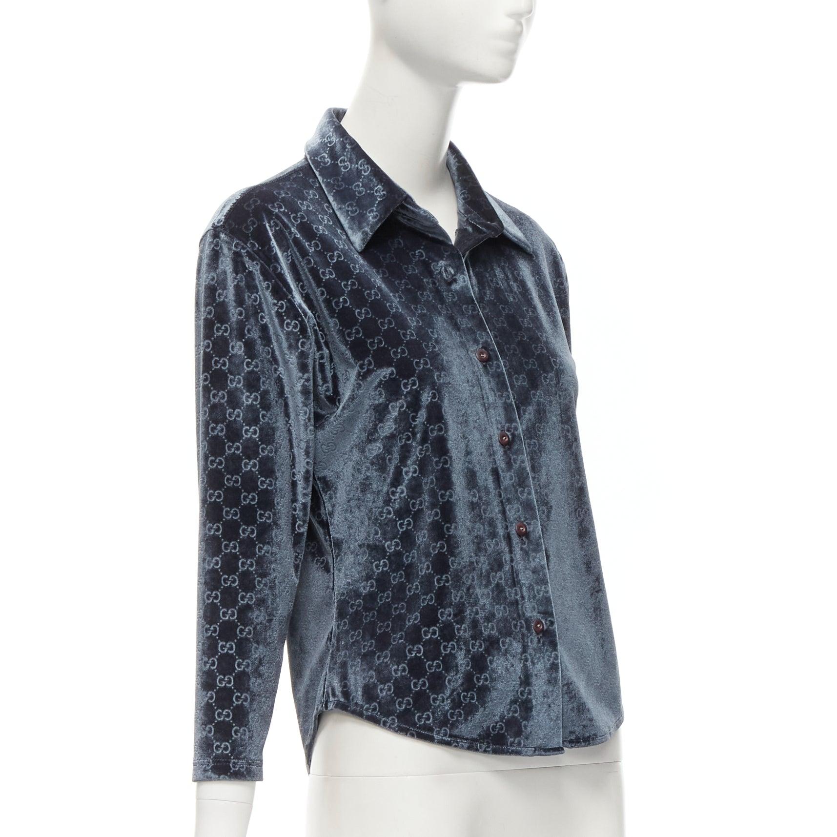 GUCCI Tom Ford Vintage GG monogram velour cropped shirt XS In Excellent Condition In Hong Kong, NT