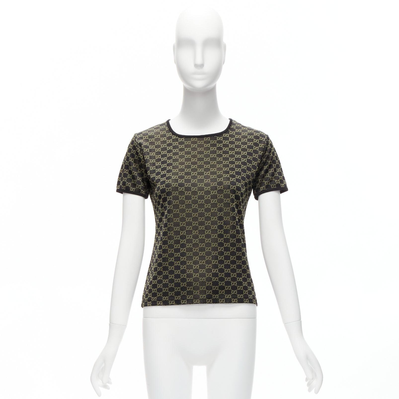 GUCCI TOM FORD Vintage gold black GG monogram logo crew neck ringer top For Sale 5