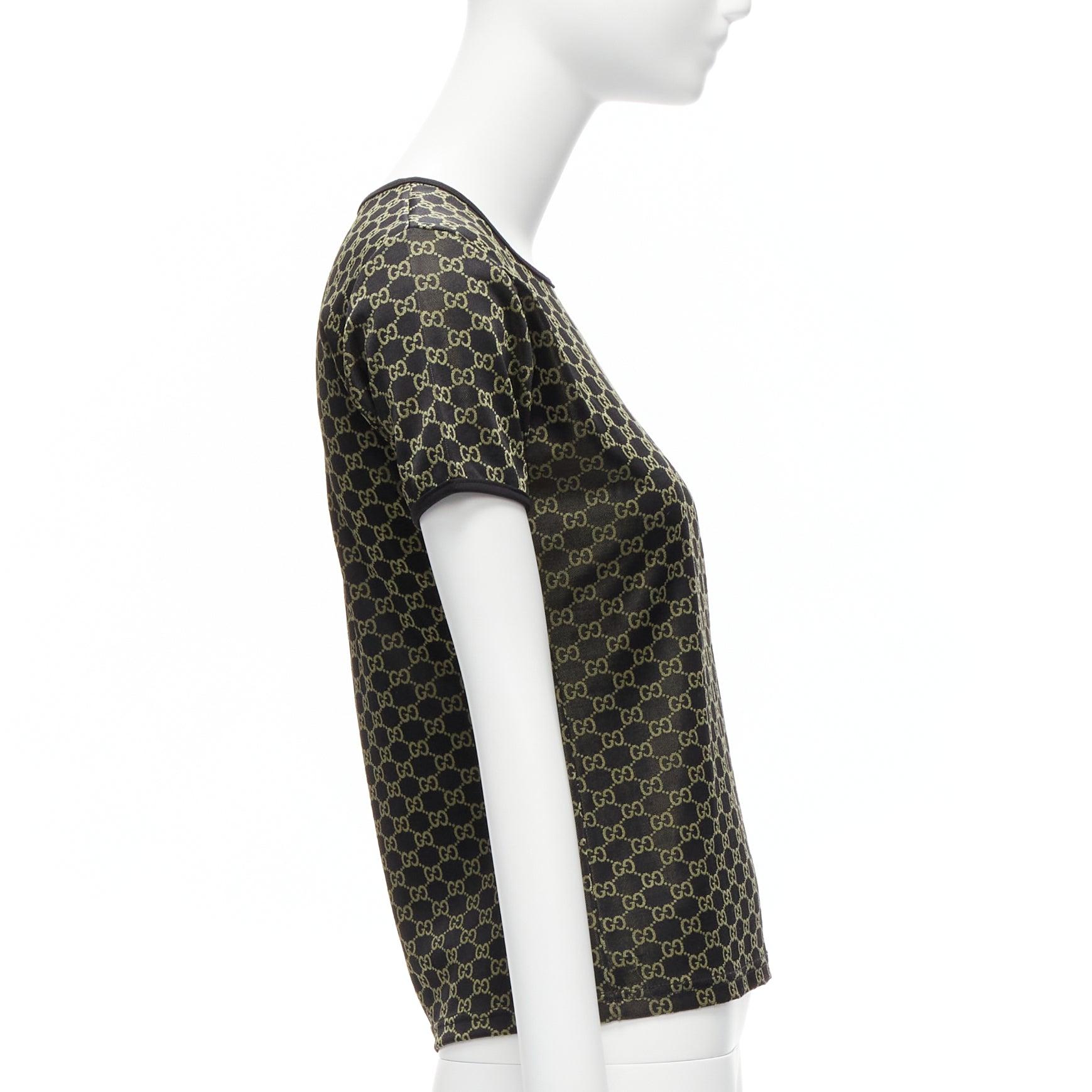 GUCCI TOM FORD Vintage gold black GG monogram logo crew neck ringer top In Excellent Condition For Sale In Hong Kong, NT
