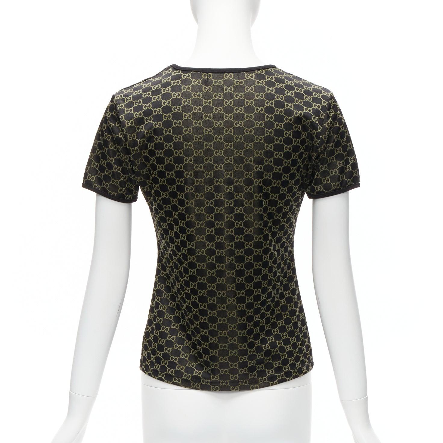 Women's GUCCI TOM FORD Vintage gold black GG monogram logo crew neck ringer top For Sale
