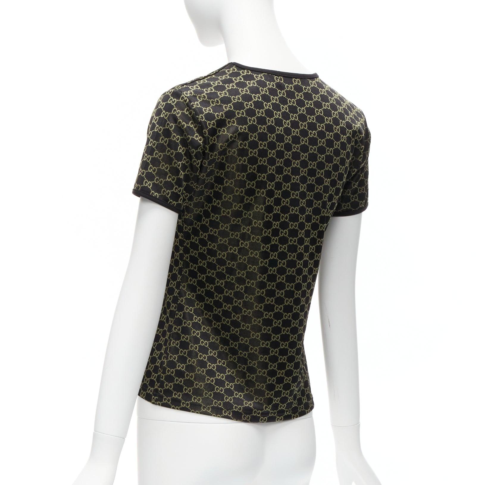 GUCCI TOM FORD Vintage gold black GG monogram logo crew neck ringer top For Sale 1