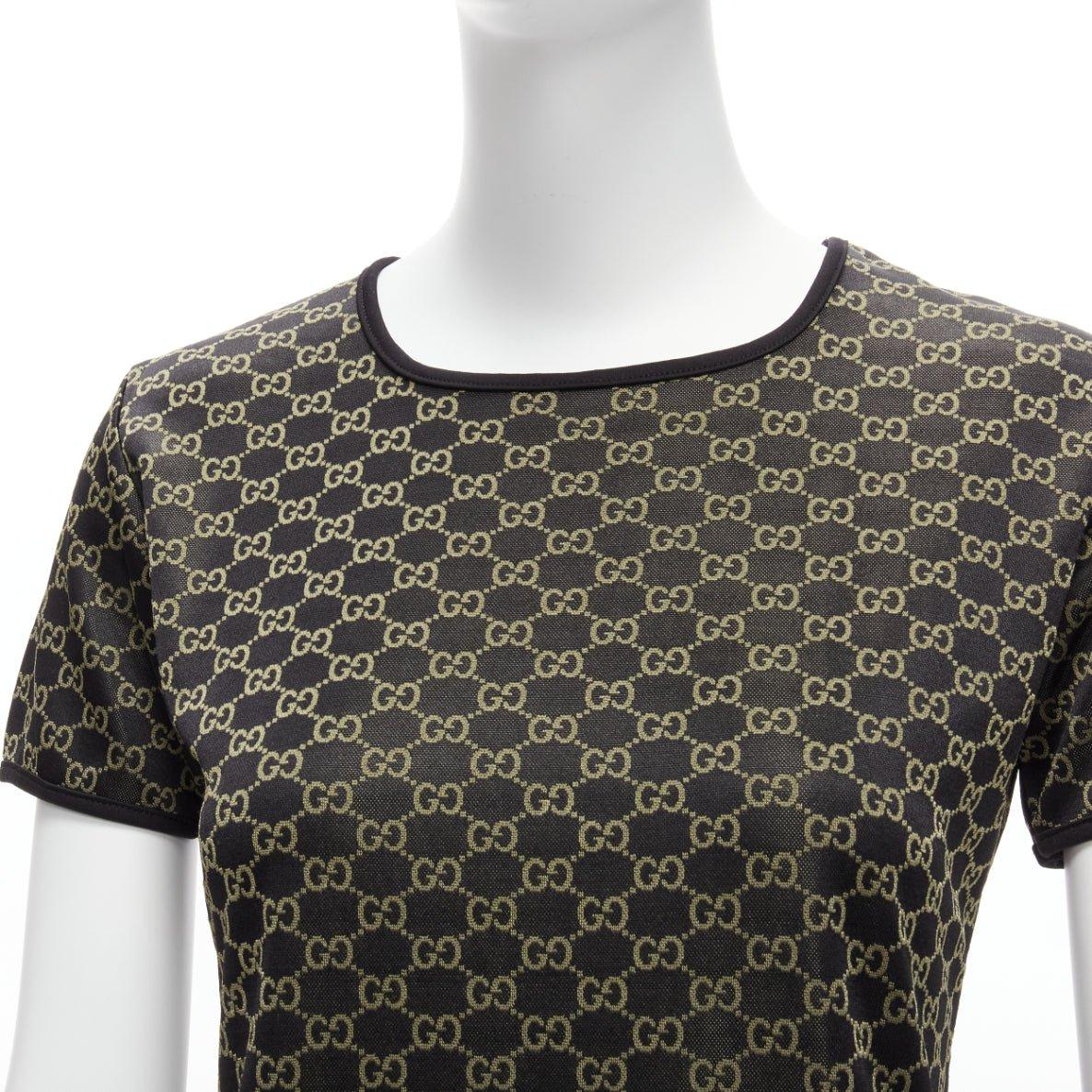 GUCCI TOM FORD Vintage gold black GG monogram logo crew neck ringer top For Sale 2
