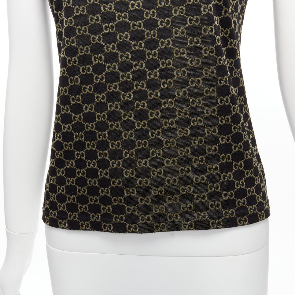 GUCCI TOM FORD Vintage gold black GG monogram logo crew neck ringer top For Sale 3