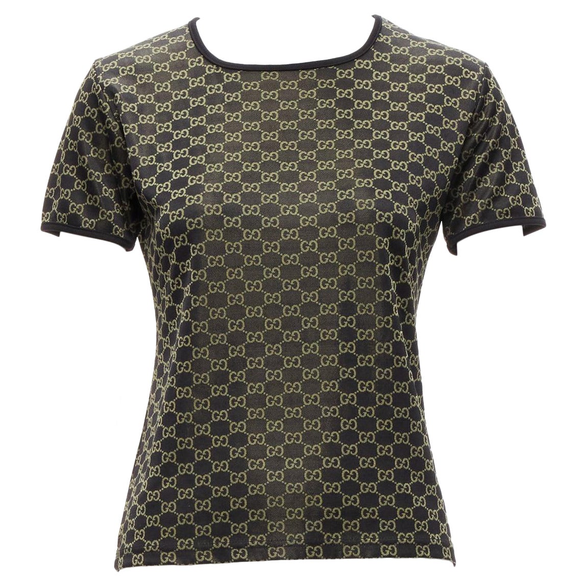GUCCI TOM FORD Vintage gold black GG monogram logo crew neck ringer top