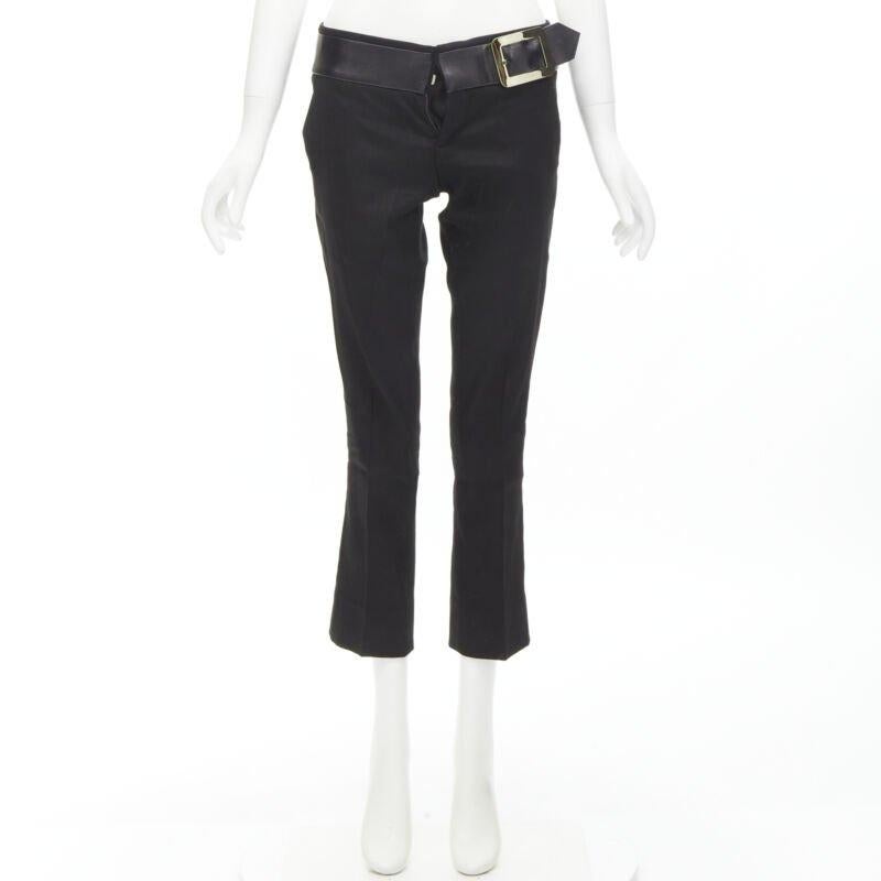GUCCI TOM FORD Vintage minimalistische Hose mit goldener Schnalle und Lederbesatz an der Taille S im Angebot 5