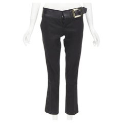 GUCCI TOM FORD Vintage gold buckle leather trim waist minimalist pants S