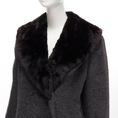 GUCCI Tom Ford Vintage grey alpaca fur collar double brested winter coat IT42 M