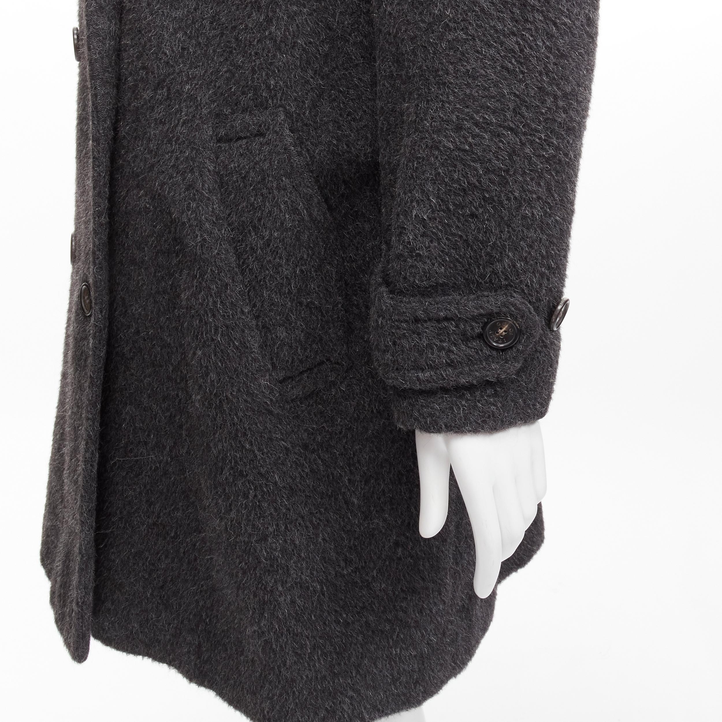 GUCCI Tom Ford Vintage grey alpaca fur collar double brested winter coat IT42 M For Sale 4