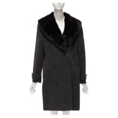 GUCCI Tom Ford Vintage grey alpaca fur collar double brested winter coat IT42 M