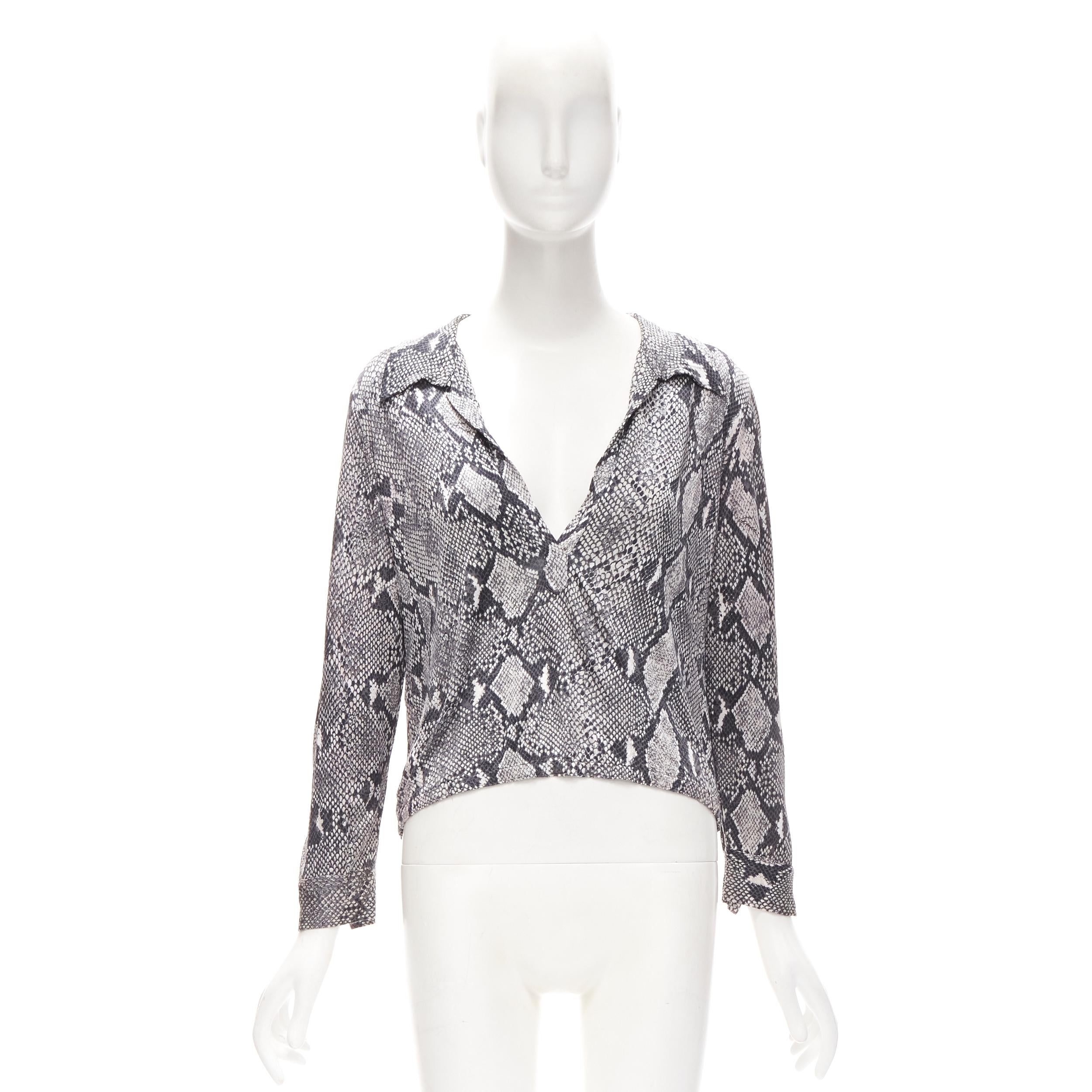 GUCCI TOM FORD Vintage grey python print plunge neck blouse shirt IT38 XS 6