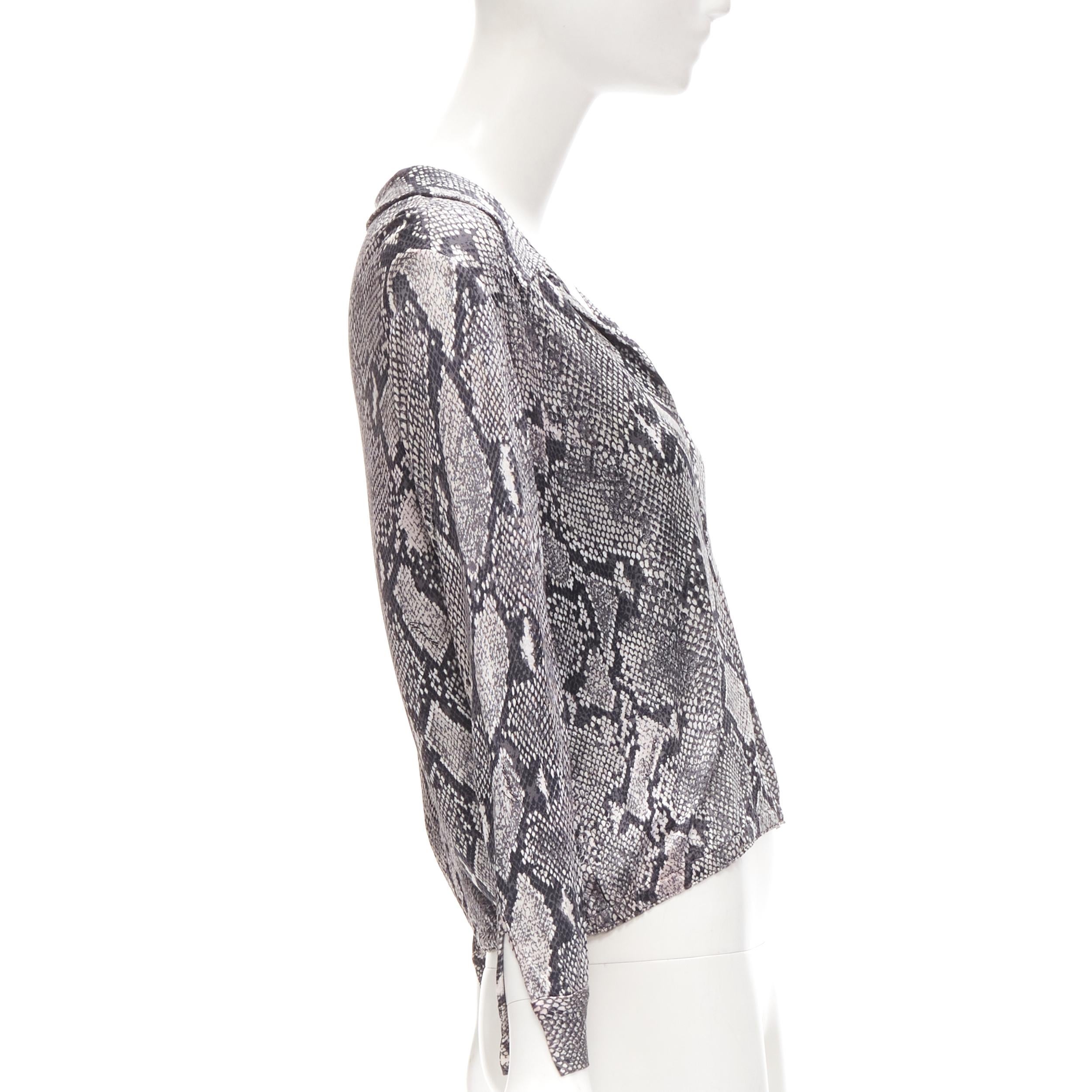 Women's GUCCI TOM FORD Vintage grey python print plunge neck blouse shirt IT38 XS