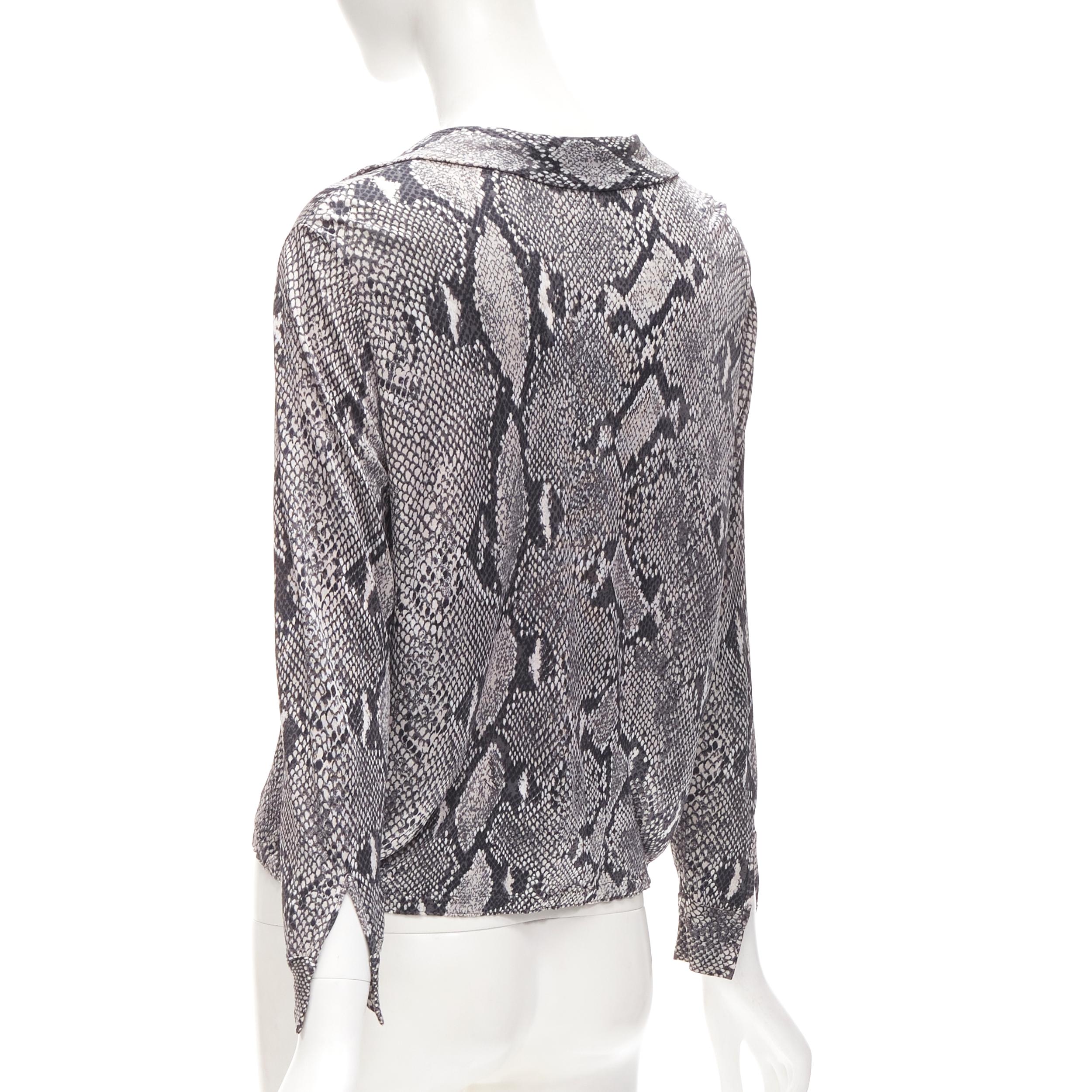 GUCCI TOM FORD Vintage grey python print plunge neck blouse shirt IT38 XS 2