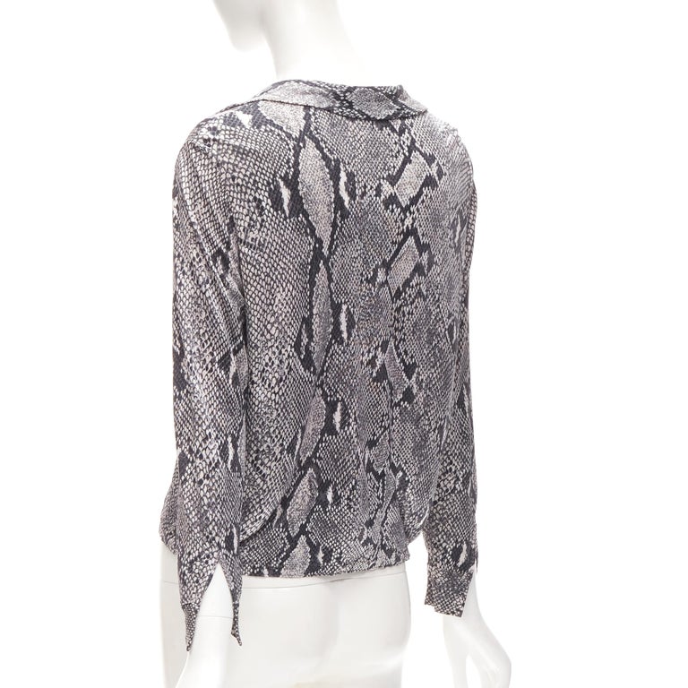 GUCCI TOM FORD Vintage grey python print plunge neck blouse shirt IT38 ...
