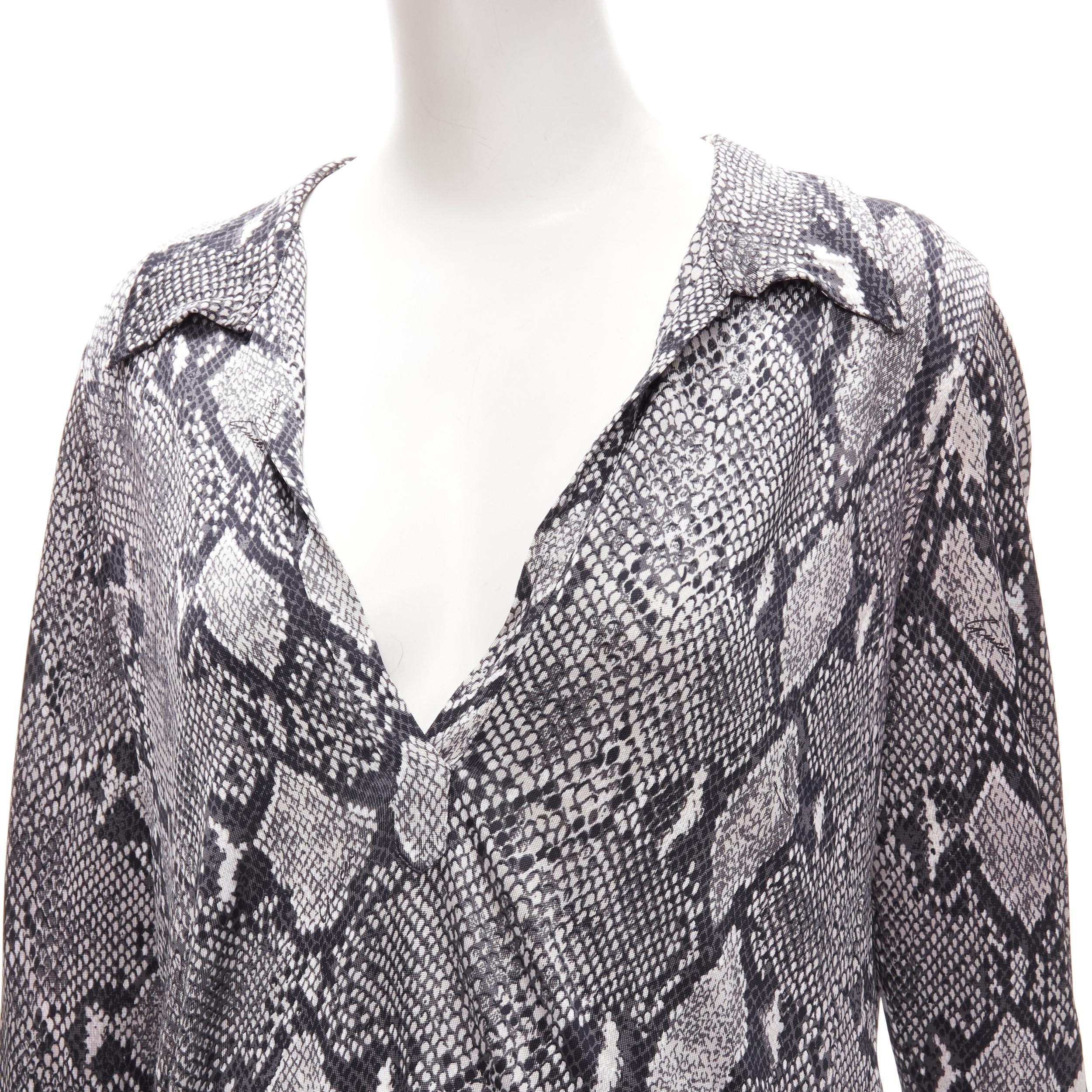 GUCCI TOM FORD Vintage grey python print plunge neck blouse shirt IT38 XS 3