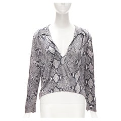 GUCCI TOM FORD Vintage grey python print plunge neck blouse shirt IT38 XS