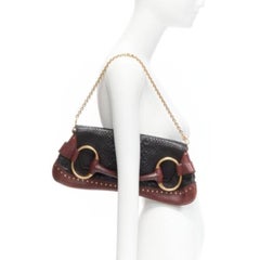Tom Ford for Gucci Vintage Horsebit in pelle nera con fibbia dorata e tracolla a catena