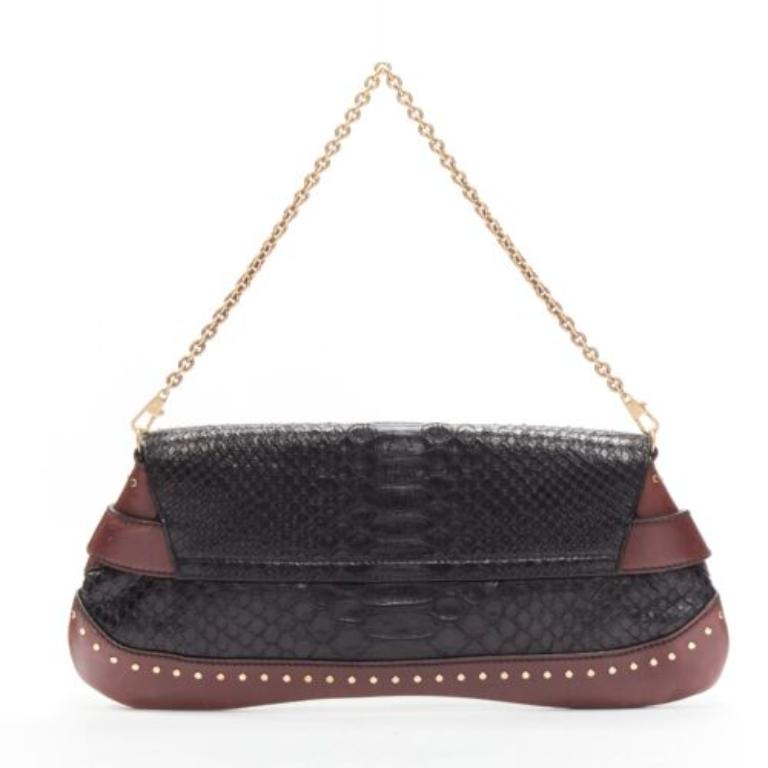 Black GUCCI Tom Ford Vintage Horsebit black leather gold buckle shoulder chain bag