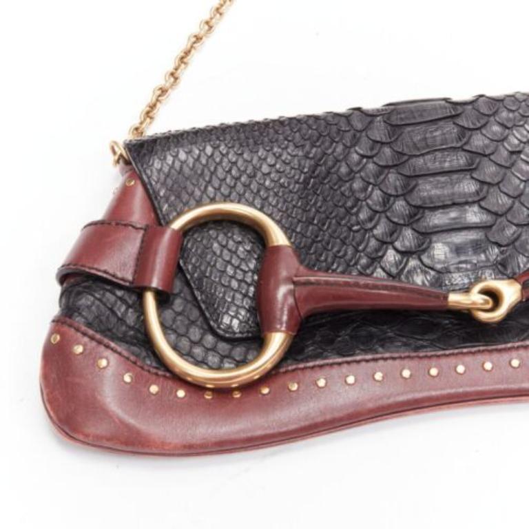 Women's GUCCI Tom Ford Vintage Horsebit black leather gold buckle shoulder chain bag