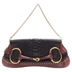 GUCCI Tom Ford Vintage Horsebit black leather gold buckle shoulder chain bag