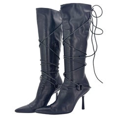 Bottes Gucci Tom Ford vintage à talon, style « Horsebit Harness », montant jusqu'aux genoux, bout pointu, taille 37,5
