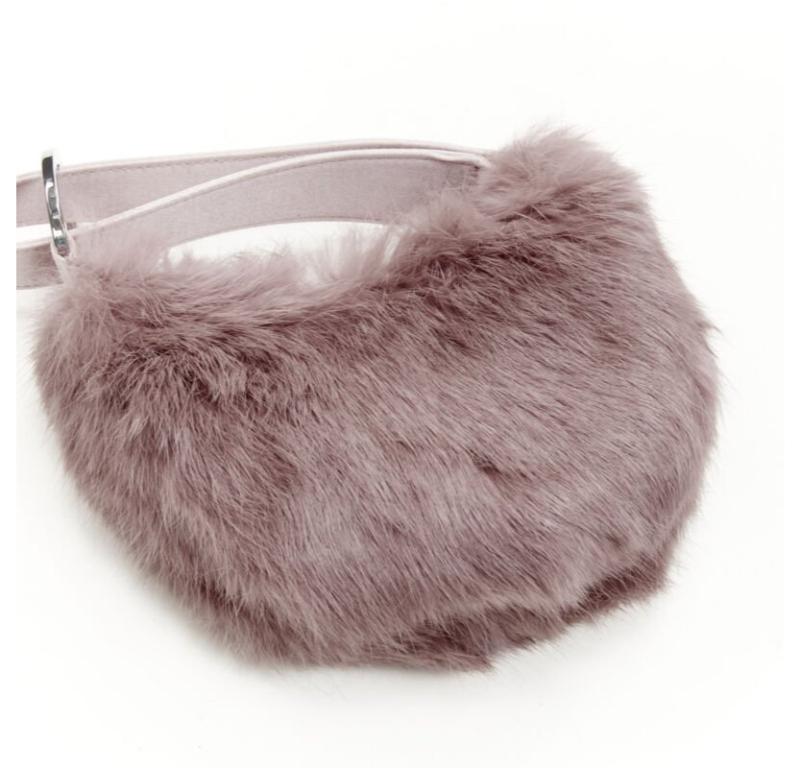 GUCCI TOM FORD Vintage mauve pink fur half moon loop through handle mini bag 2