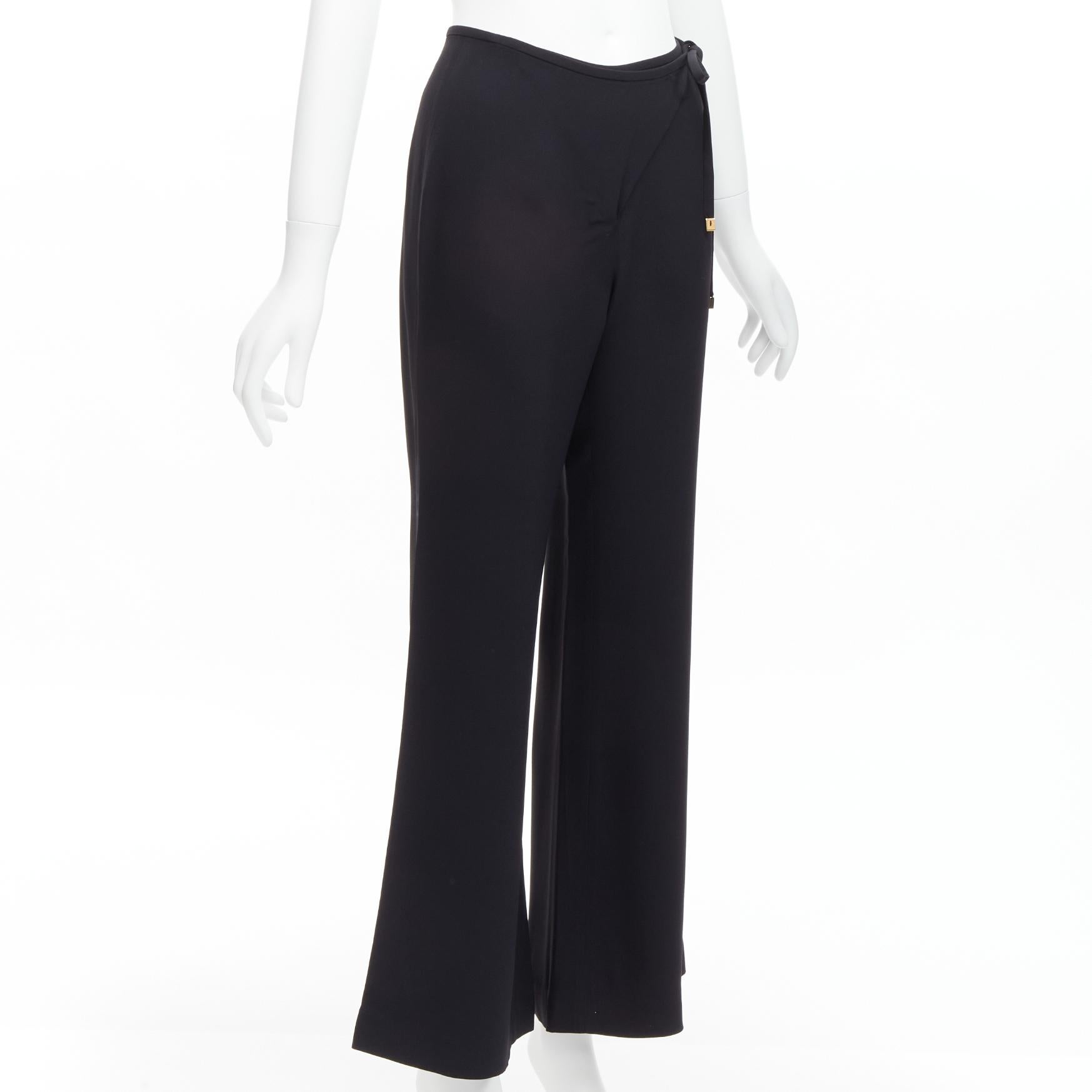 Black GUCCI Tom Ford Vintage  minimalistic metal charm tie waist wide leg pants IT40 S For Sale