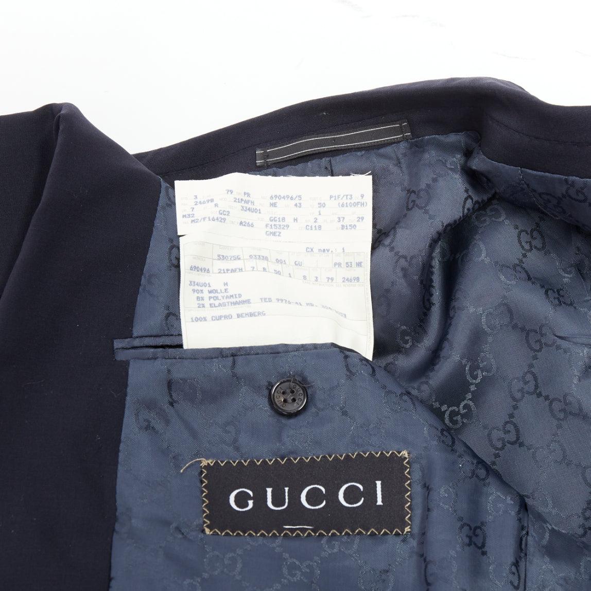 GUCCI Tom Ford Vintage navy wool GG monogram lined blazer IT50 L For Sale 6