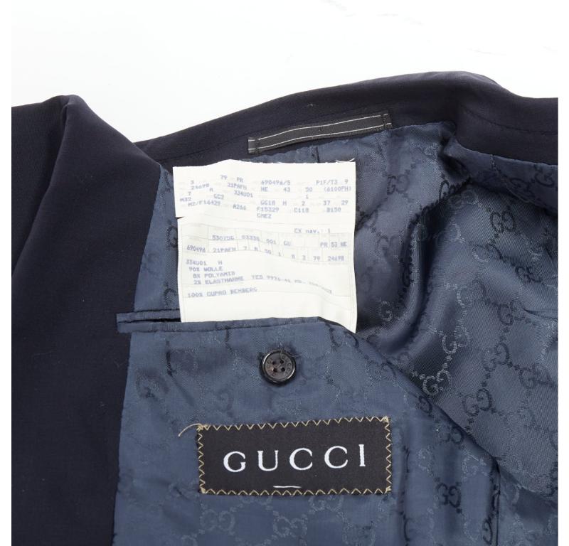 GUCCI Tom Ford Vintage navy wool GG monogram lined blazer IT50 L 7
