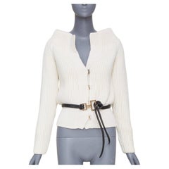 GUCCI Tom Ford Vintage ribbed toggle gold hardware leather belt cardigan top S