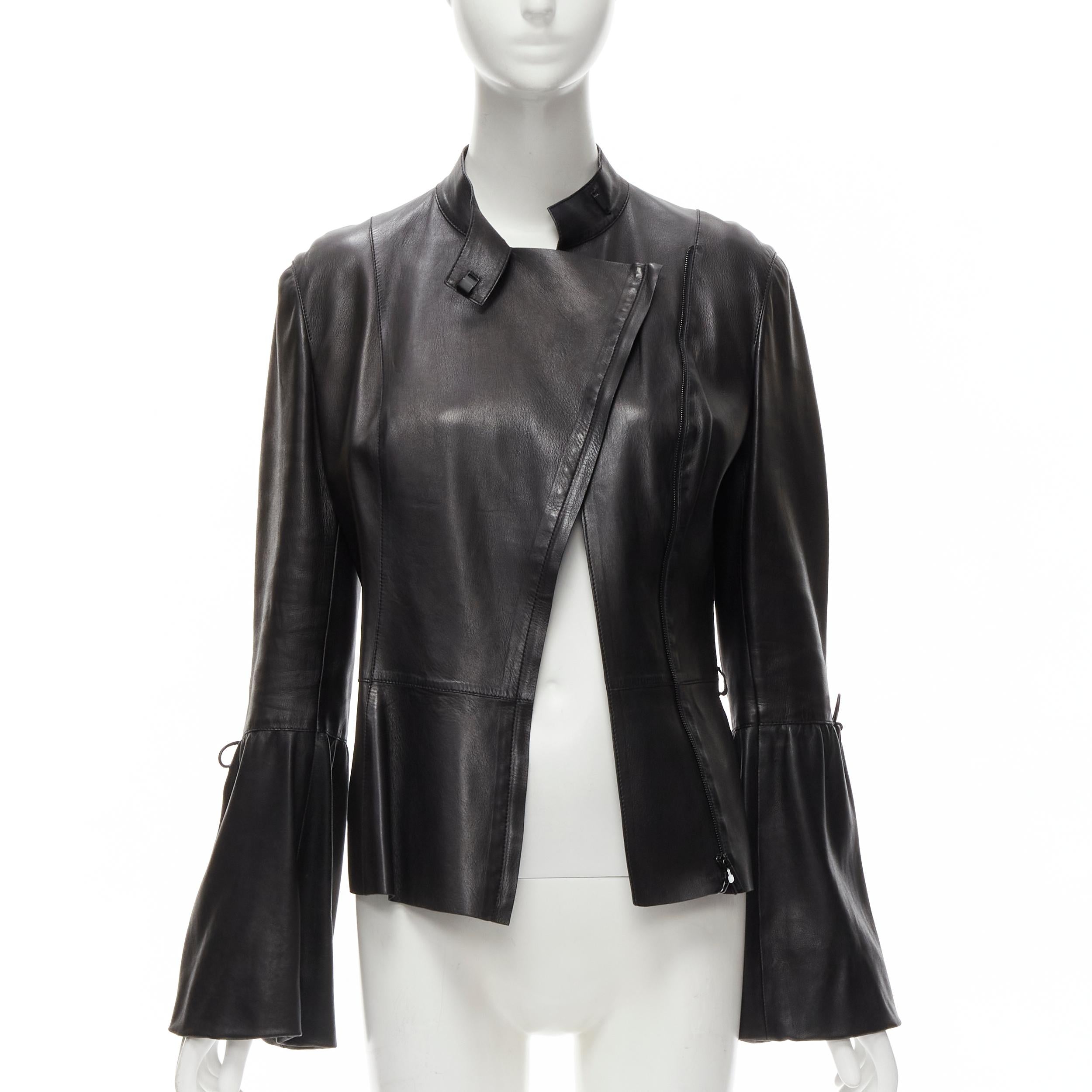 GUCCI Tom Ford Vintage Runway 1999 black leather flared sleeve jacket IT42 M In Good Condition In Hong Kong, NT