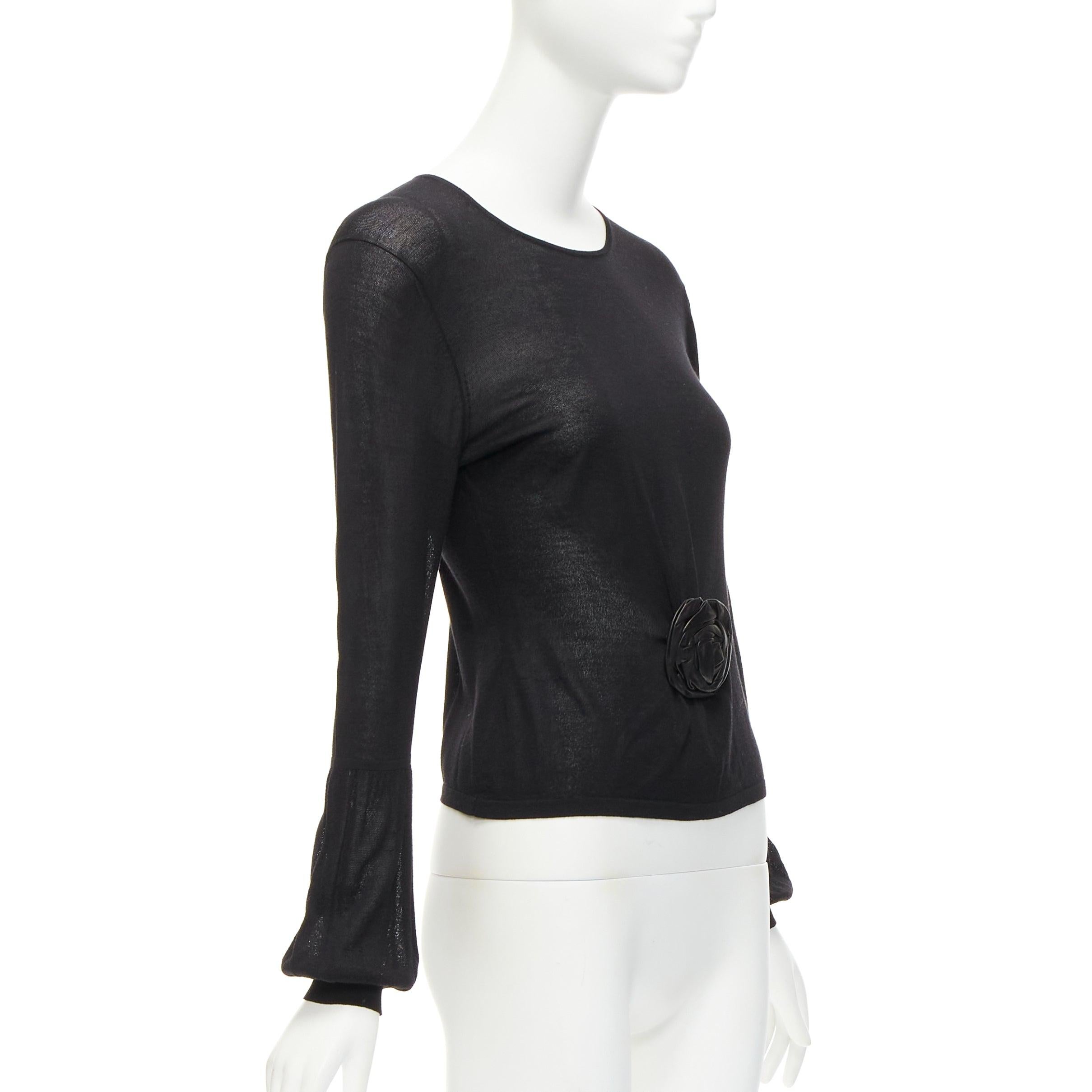 GUCCI Tom ford Vintage Runway black leather rosette puff sleeve sweater In Excellent Condition For Sale In Hong Kong, NT