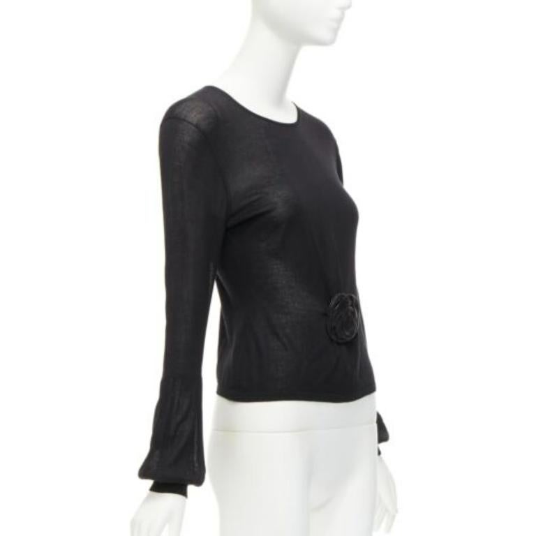 Black GUCCI Tom ford Vintage Runway black leather rosette puff sleeve sweater