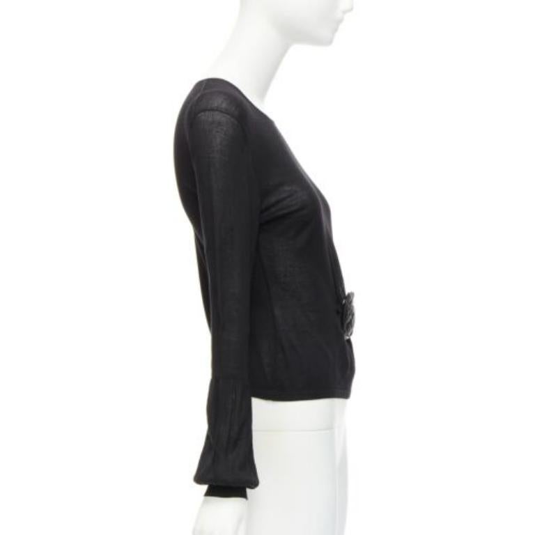 GUCCI Tom ford Vintage Runway black leather rosette puff sleeve sweater In Excellent Condition In Hong Kong, NT