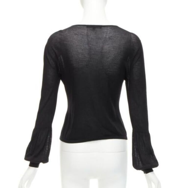 Women's GUCCI Tom ford Vintage Runway black leather rosette puff sleeve sweater